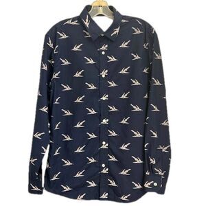 Banana Republic LUXE Poplin Slim Fit Navy/Birds Long Sleeve Shirt. Size Medium.